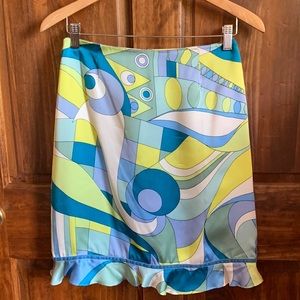 Rare Silk Skirt by Skirtin Around New Canaan CT preppy Retro 60’s print & colors